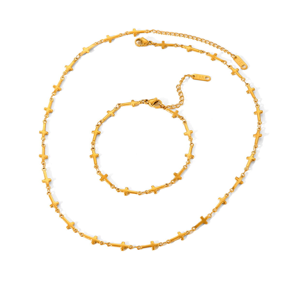 Gold Cross Chain Necklace & Bracelet