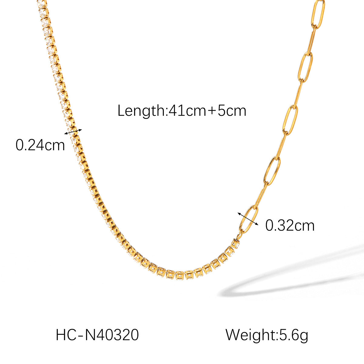 Gold Layered Chain Necklace – 18K Plated Stainless Steel & Zircon Tennis Chain for Women