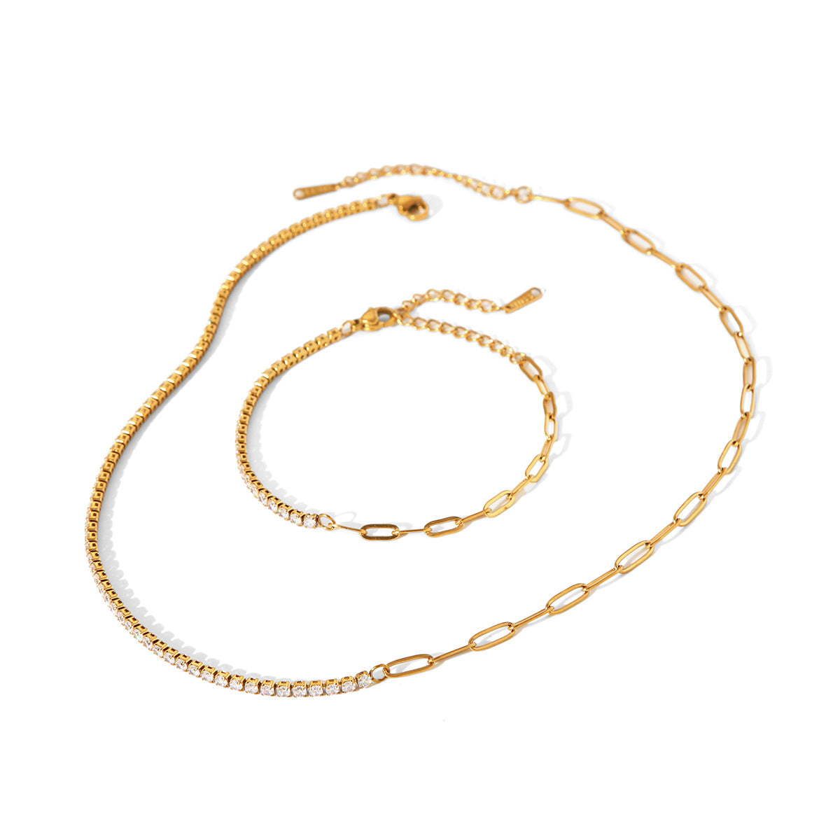 Gold Layered Chain Necklace – 18K Plated Stainless Steel & Zircon Tennis Chain for Women