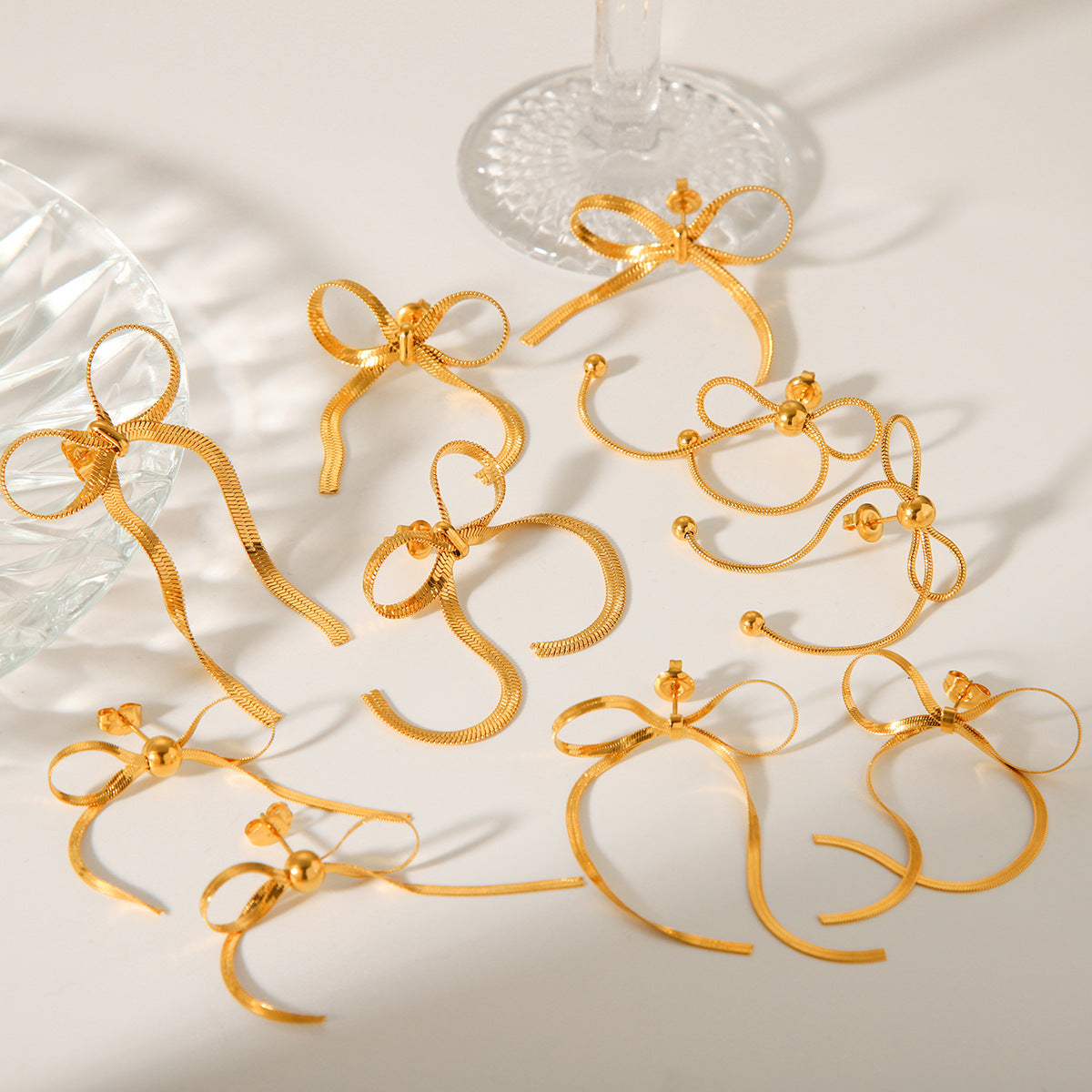 Gold Snake Chain Bow Earrings