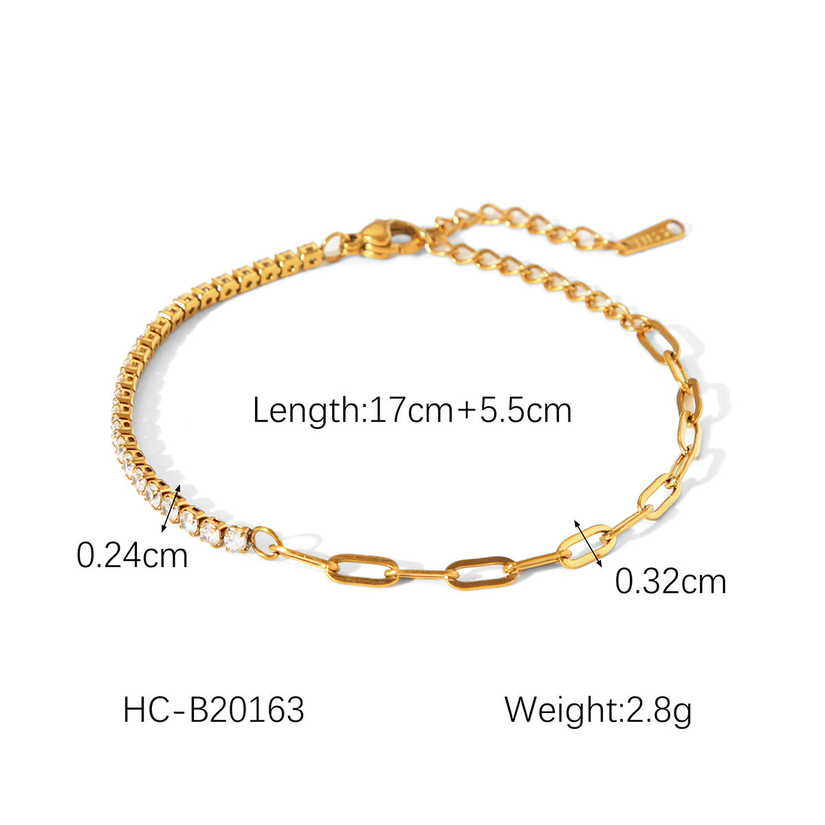 Gold Zircon & Link Chain Bracelet