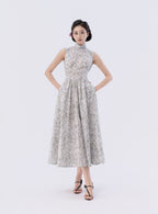 Tie-Front Fitted Waist Flared Tea-Length Qipao