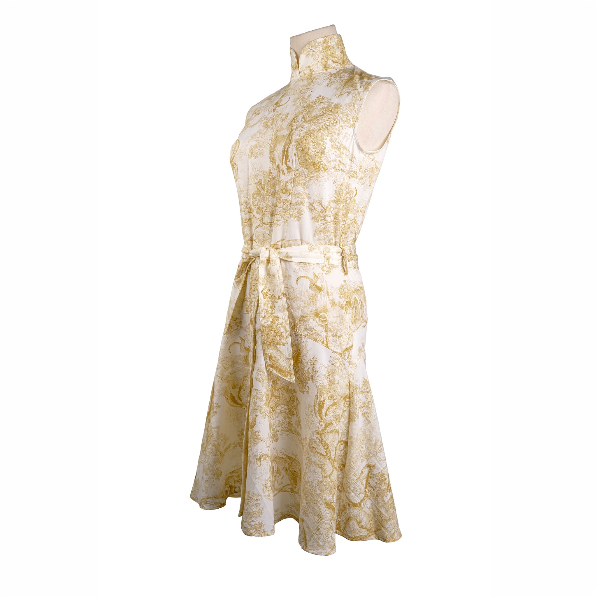 Lace-Up Yoke Waist A-Line Above-Knee Qipao