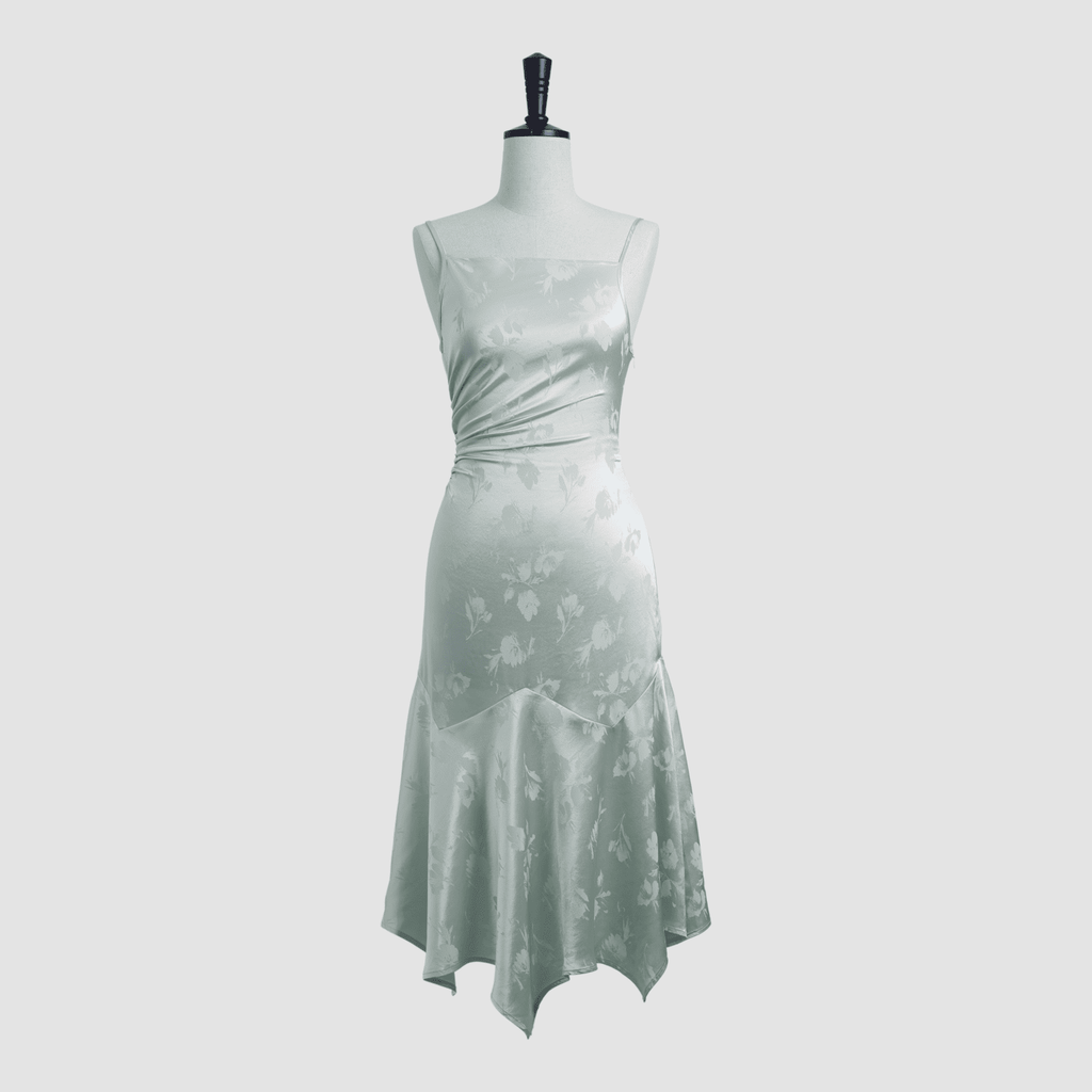 Spaghetti Strap Asymmetric Gathered Handkerchief Midi Skirt