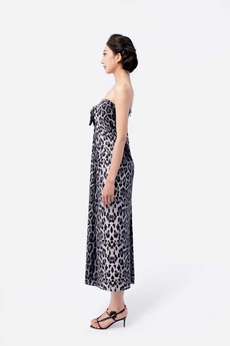 Tied-Shoulder Puff Sleeve Tea-Length Dress