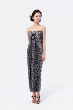 Tied-Shoulder Puff Sleeve Tea-Length Dress