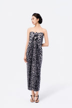 Tied-Shoulder Puff Sleeve Tea-Length Dress