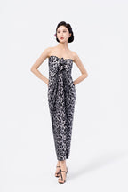 Tied-Shoulder Puff Sleeve Tea-Length Dress