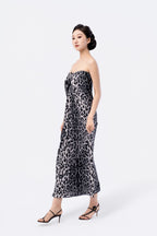 Tied-Shoulder Puff Sleeve Tea-Length Dress