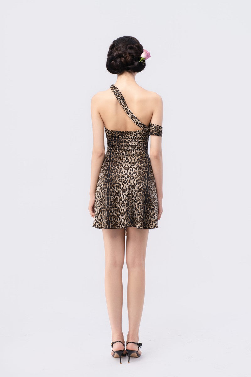 One-Shoulder Knot Draped Above-Knee Skirt