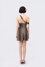 One-Shoulder Knot Draped Above-Knee Skirt