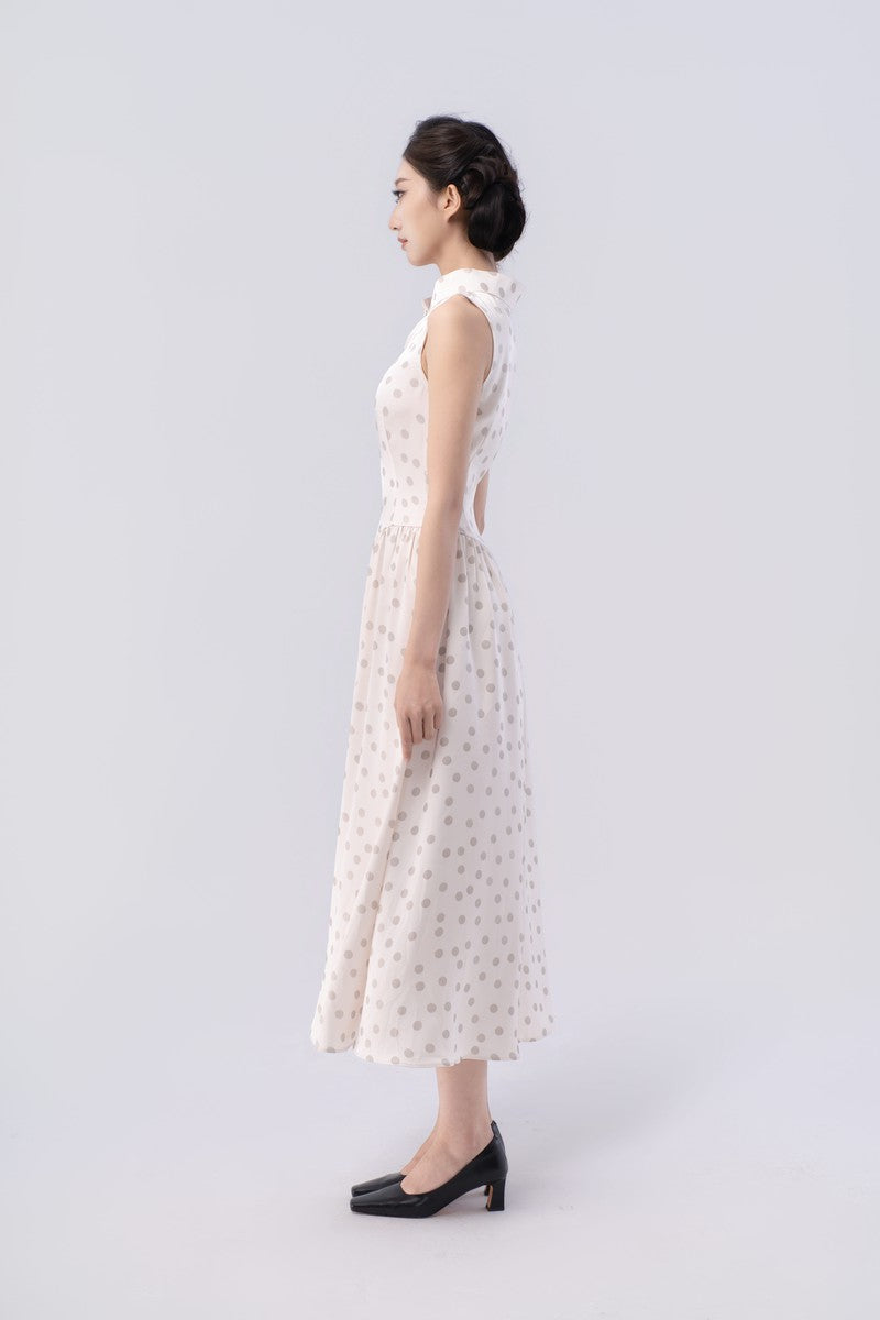 Crown Collar High-Waisted Flared Tea Dress (Long)