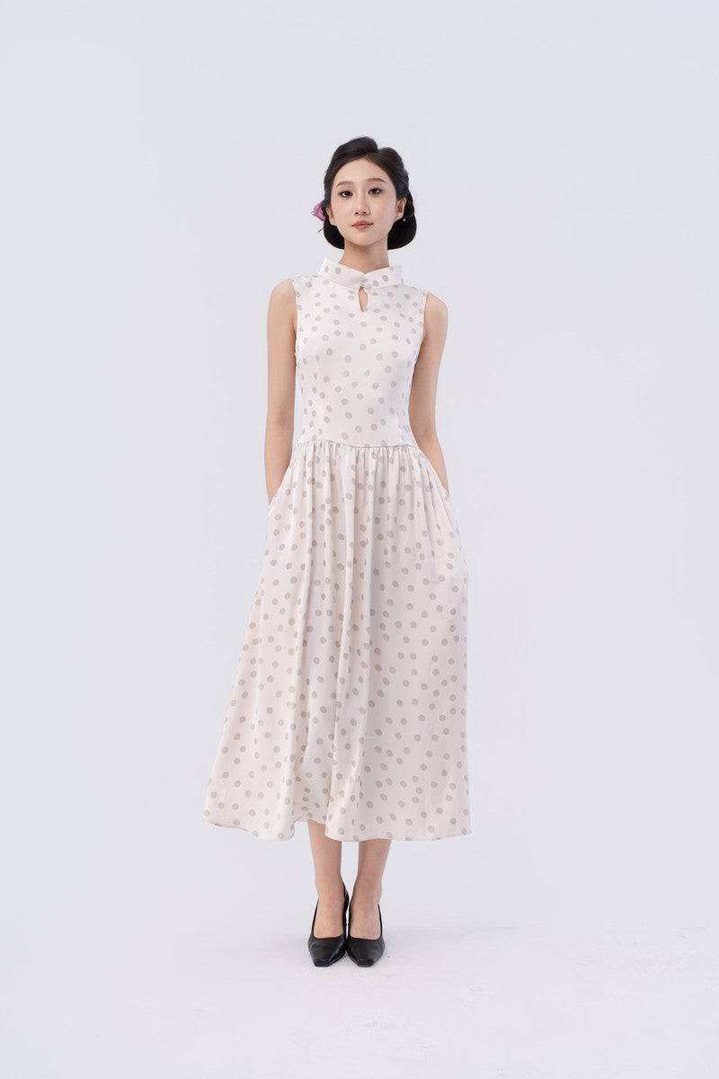 Crown Collar High-Waisted Flared Tea Dress (Long)