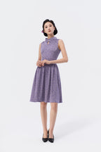 Crown Collar Fitted Waist Flared Knee-Length Skirt