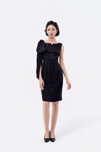 Boat Neck Tulip Midi Dress with Sash