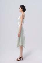 Spaghetti Strap Asymmetric Gathered Handkerchief Midi Skirt