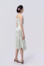 Spaghetti Strap Asymmetric Gathered Handkerchief Midi Skirt