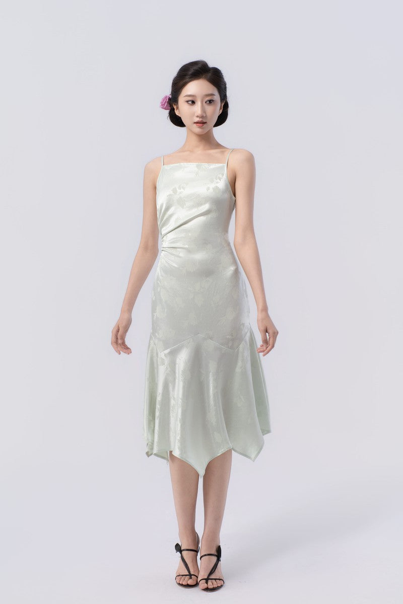 Spaghetti Strap Asymmetric Gathered Handkerchief Midi Skirt