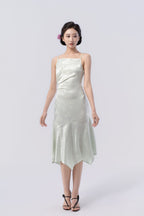 Spaghetti Strap Asymmetric Gathered Handkerchief Midi Skirt