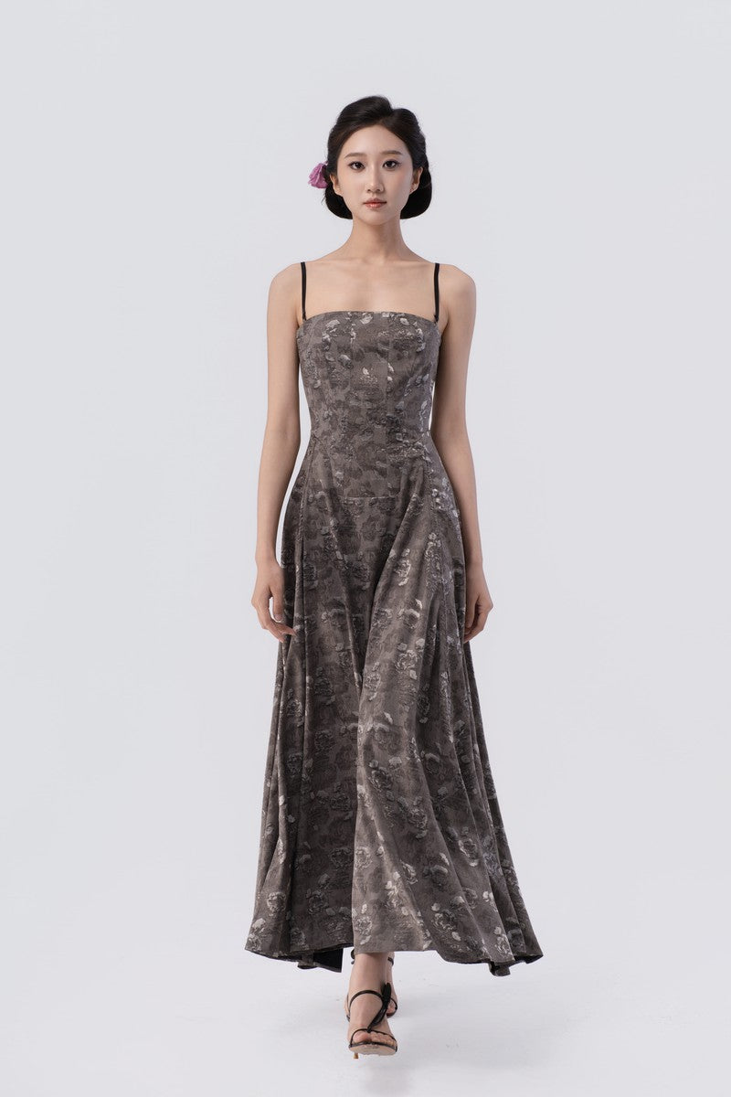 Self-Adjustable Double-Side Gathered Tea-Length Dress