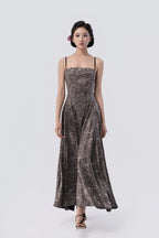 Self-Adjustable Double-Side Gathered Tea-Length Dress