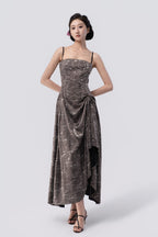 Self-Adjustable Double-Side Gathered Tea-Length Dress