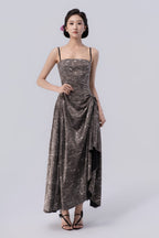 Self-Adjustable Double-Side Gathered Tea-Length Dress