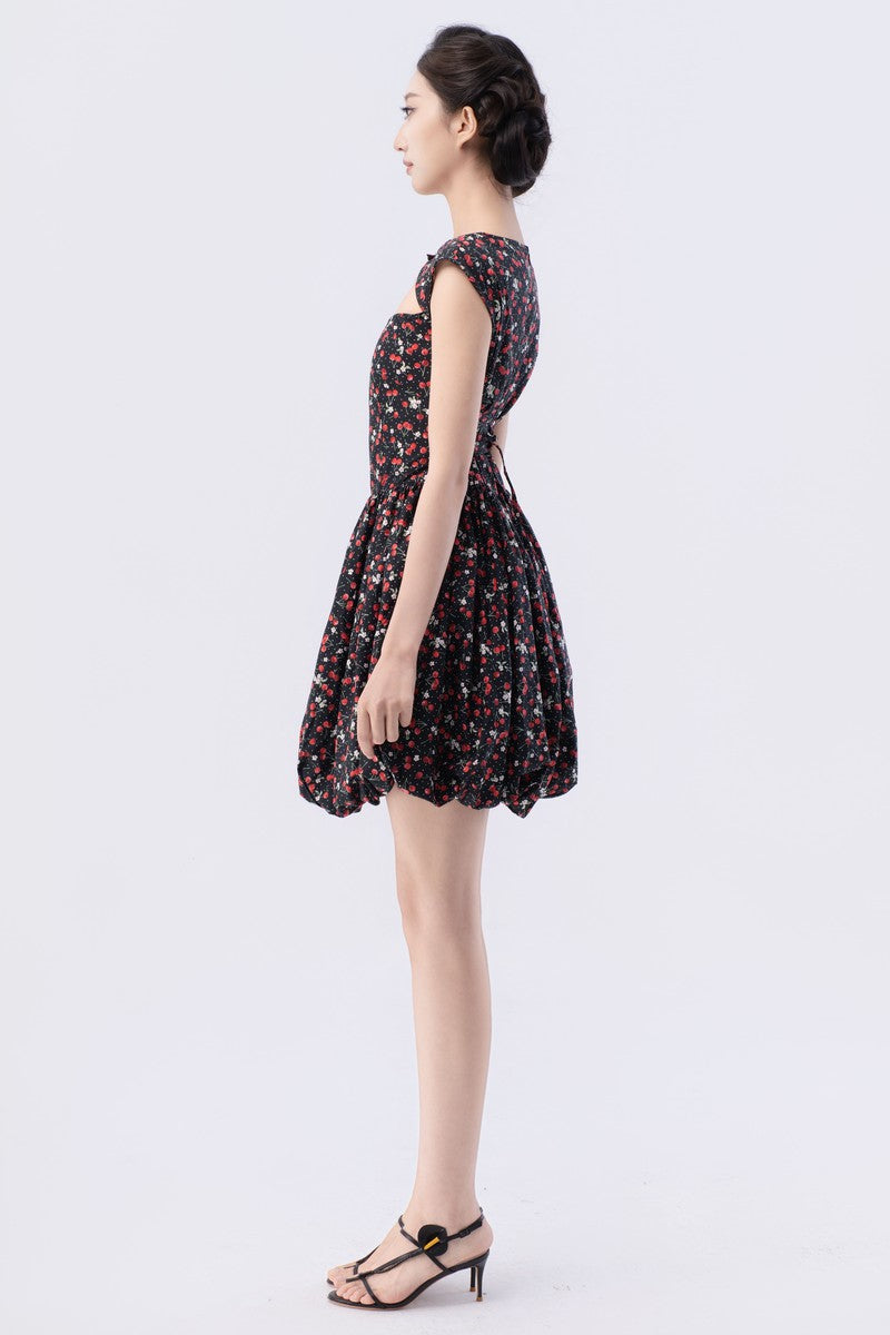 Flutter Sleeve Tie Bubble Miniskirt