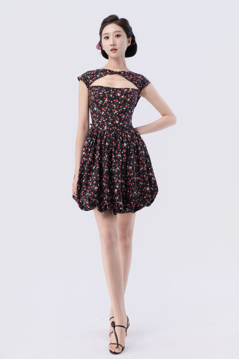 Flutter Sleeve Tie Bubble Miniskirt