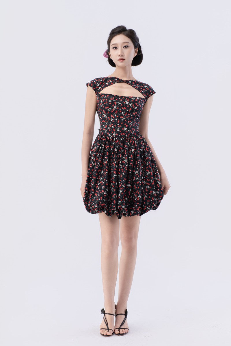 Flutter Sleeve Tie Bubble Miniskirt