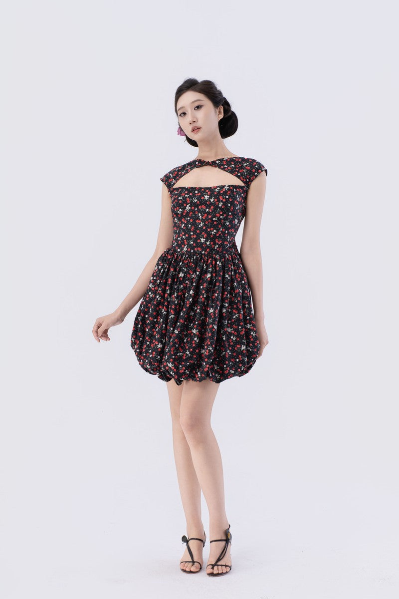 Flutter Sleeve Tie Bubble Miniskirt
