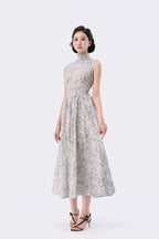 Tie-Front Fitted Waist Flared Tea-Length Qipao