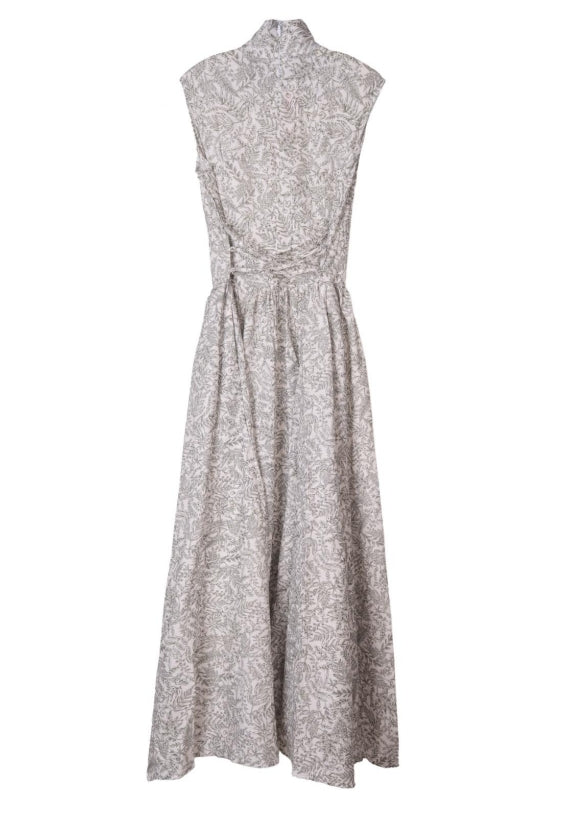 Tie-Front Fitted Waist Flared Tea-Length Qipao
