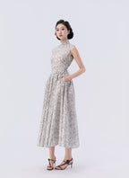 Tie-Front Fitted Waist Flared Tea-Length Qipao
