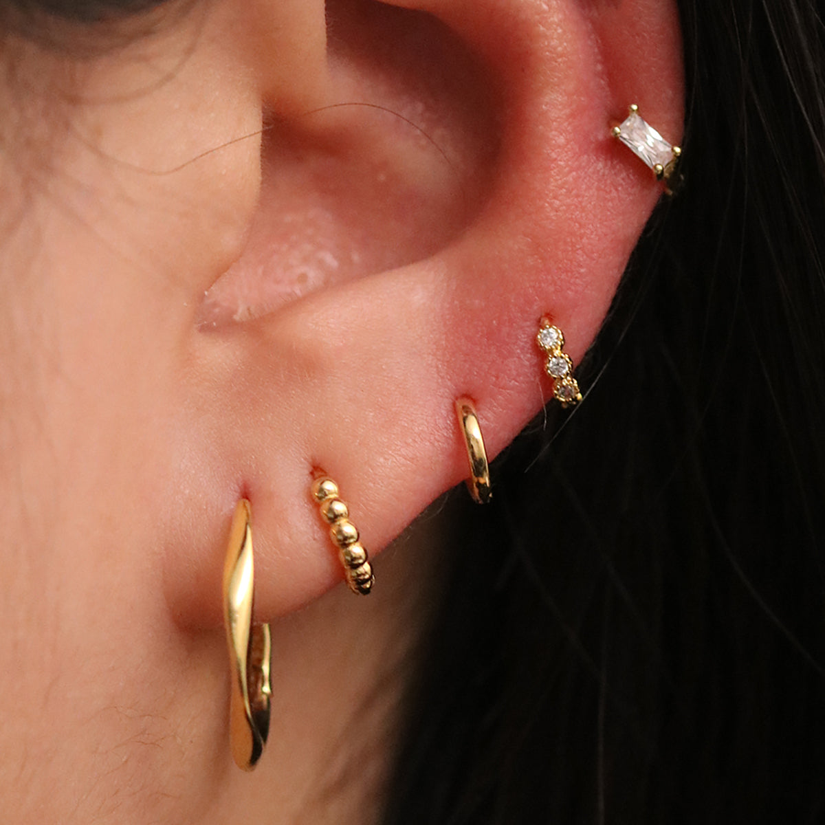 Triple Cubic Huggie Earring-1