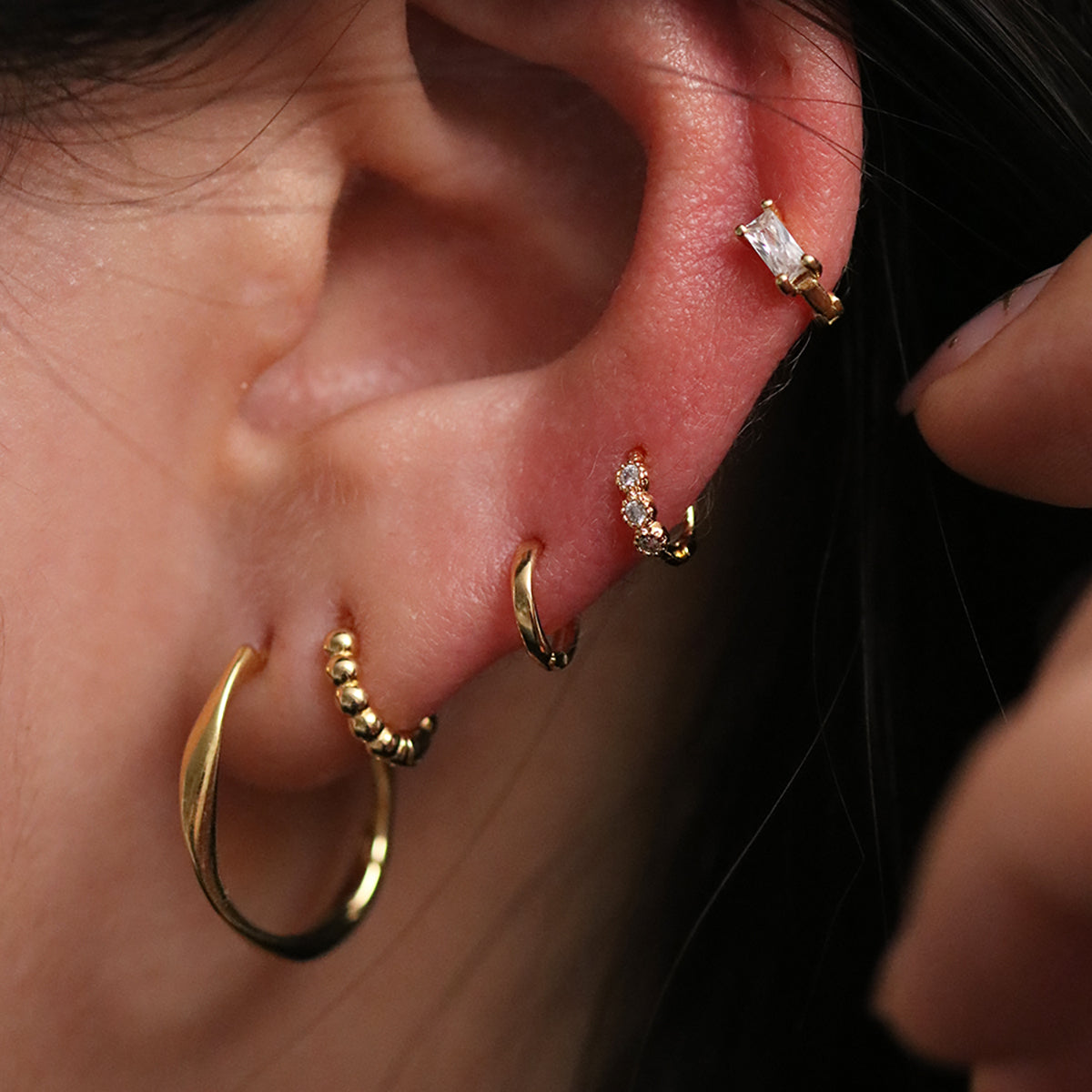 Triple Cubic Huggie Earring-2