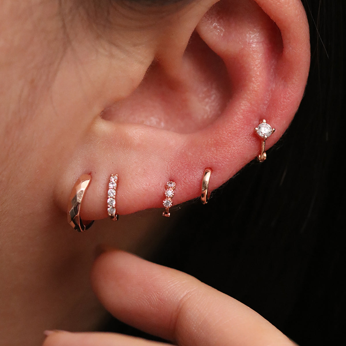 Triple Cubic Huggie Earring-3