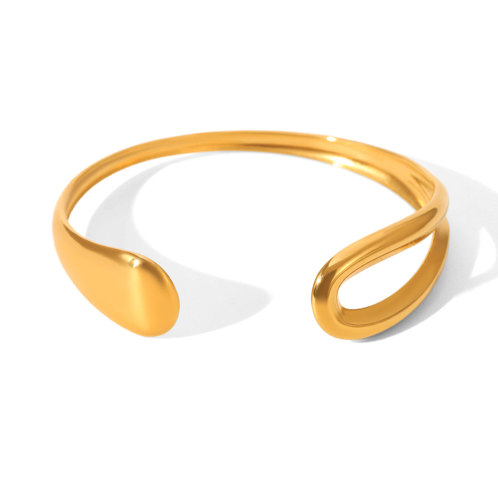 Asymmetrical Water Drop Cuff Bracelet – 18K Gold Plated Open Stainless Steel Bangle