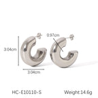 Chunky Ball Open Hoop Earrings – Silver-Tone Stainless Steel Statement Hoops