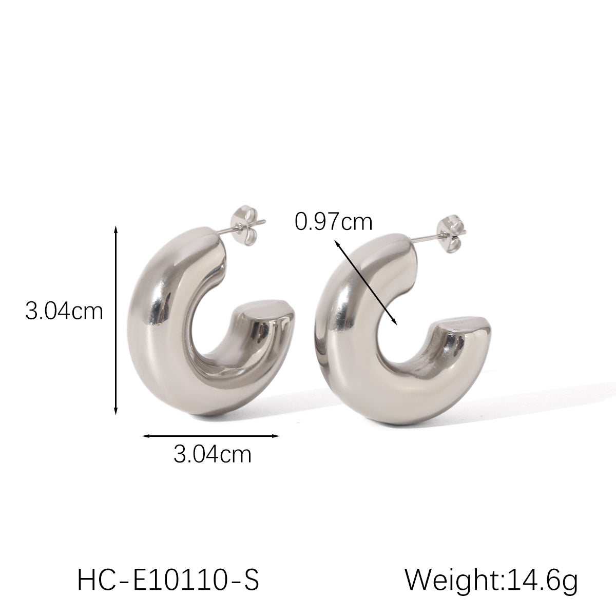 Chunky Ball Open Hoop Earrings – Silver-Tone Stainless Steel Statement Hoops