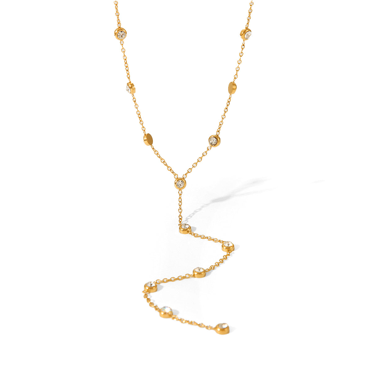 Y-Drop Chain Necklace – 18K Gold-Plated with Simulated Zirconia