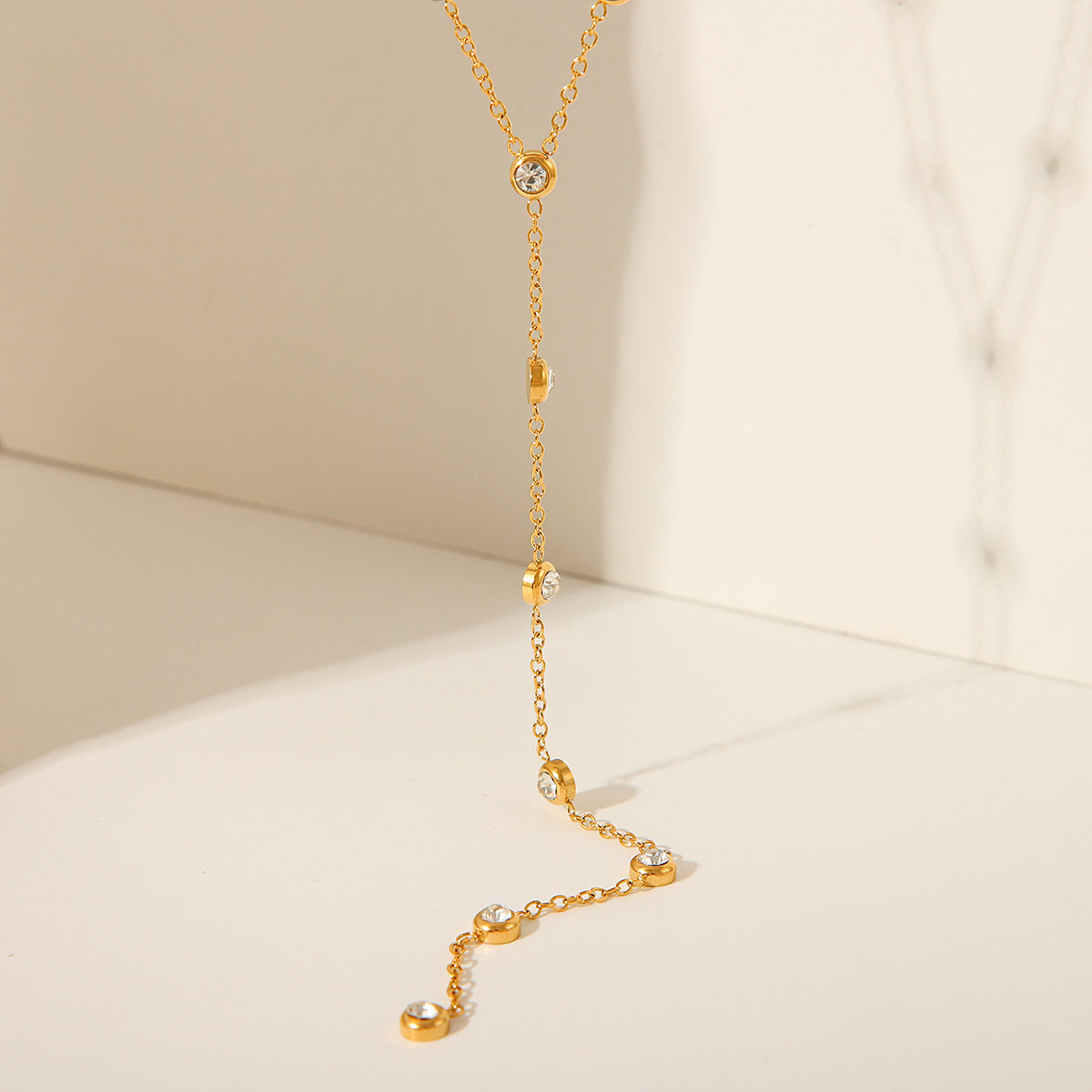 Y-Drop Chain Necklace – 18K Gold-Plated with Simulated Zirconia