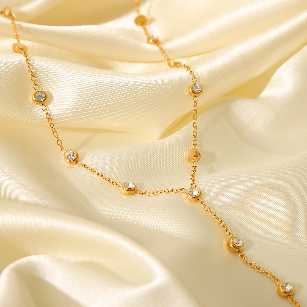 Y-Drop Chain Necklace – 18K Gold-Plated with Simulated Zirconia