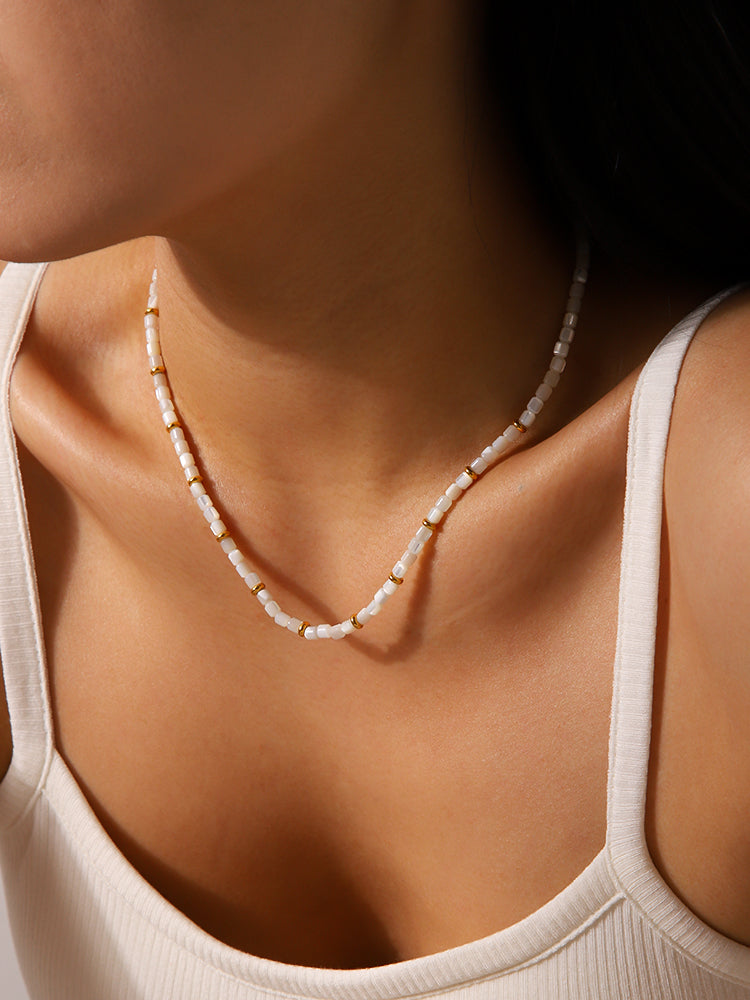 White Shell Bead Necklace – Beach Day Essential