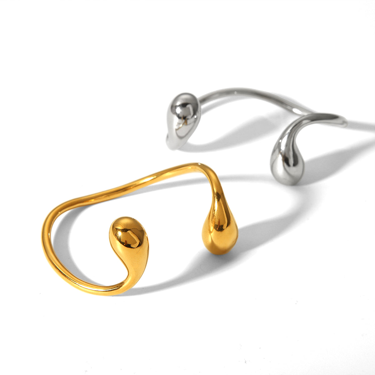 WaterDrop designer Open Cuff Bracelet – 18K Gold & Silver Statement Bangle