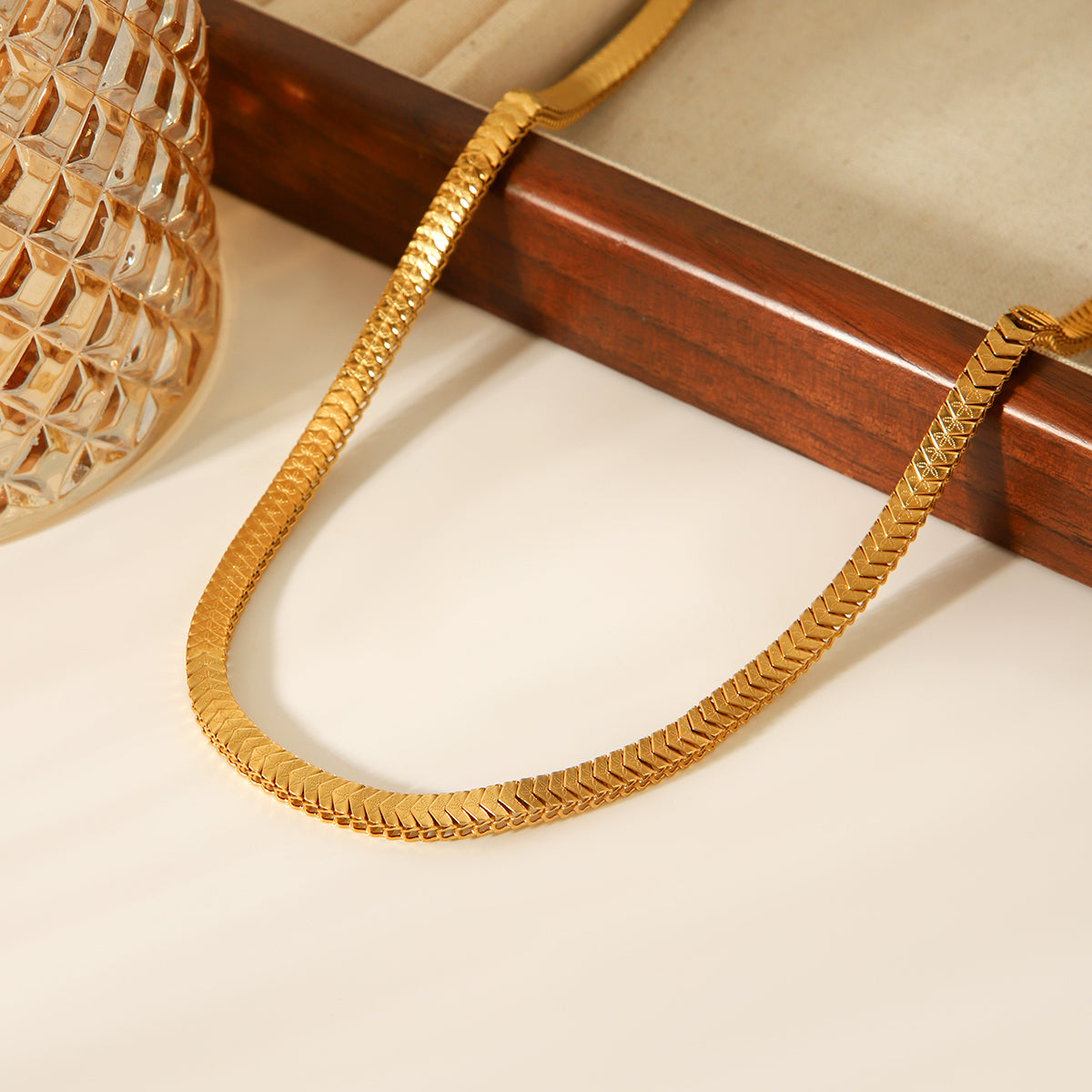 Gold Flat Snake Chain Necklace – 18K Gold Plated Stainless Steel Choker