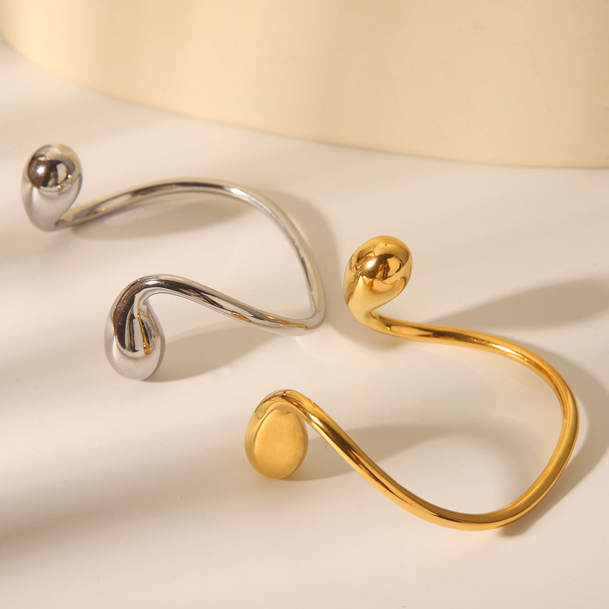 WaterDrop designer Open Cuff Bracelet – 18K Gold & Silver Statement Bangle