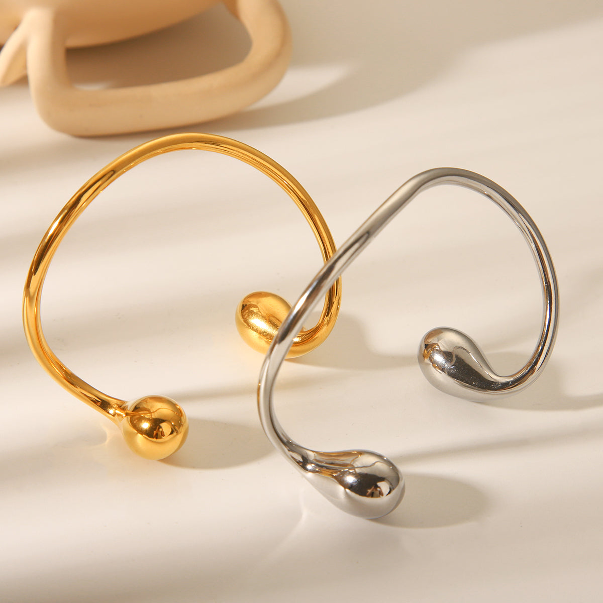 WaterDrop designer Open Cuff Bracelet – 18K Gold & Silver Statement Bangle