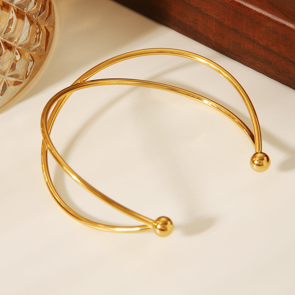 Minimalist X Cuff Bracelet – 18K Gold Plated  Wire Bangle