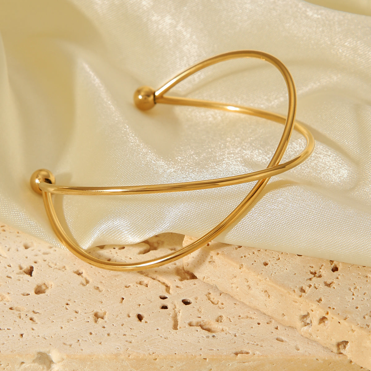 Minimalist X Cuff Bracelet – 18K Gold Plated  Wire Bangle